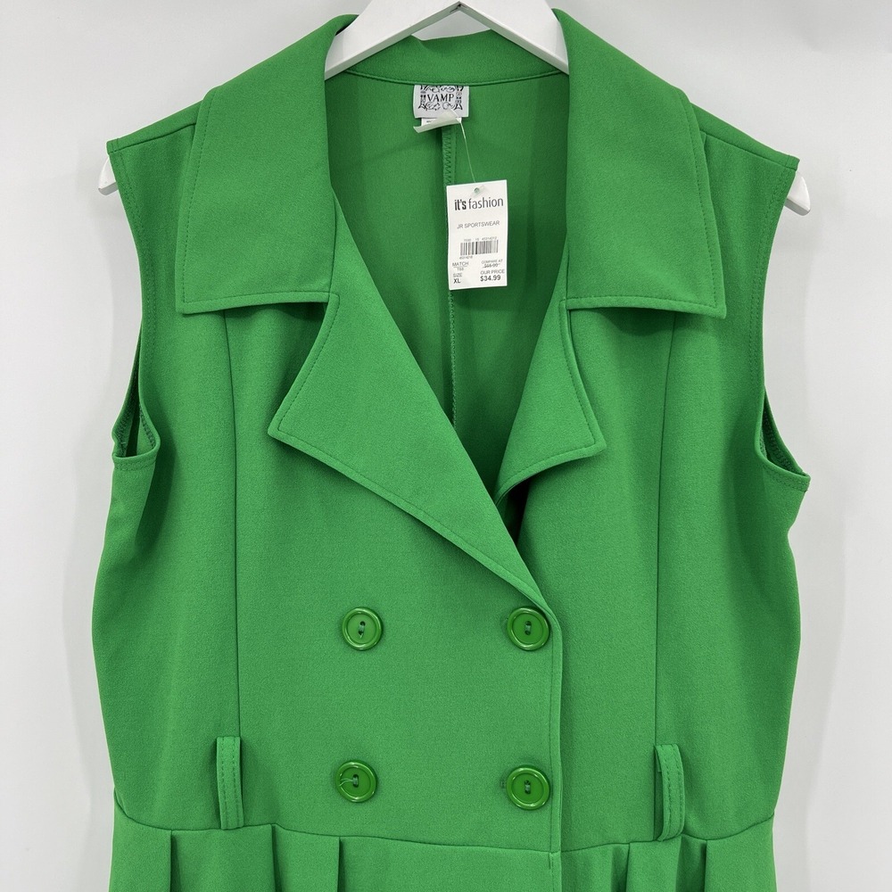 Vamp Deadstock Y2K 90s Women's XL Vintage Green Sleeveless Mini Skater Dress NWT - Picture 3 of 9